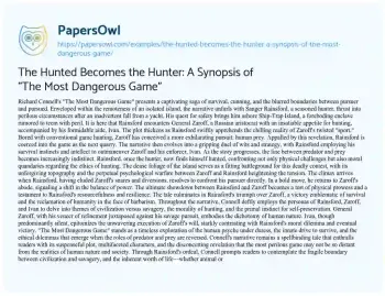 Essay on The Hunted Becomes the Hunter: a Synopsis of “The most Dangerous Game”