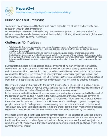 Essay on Human and Child Trafficking