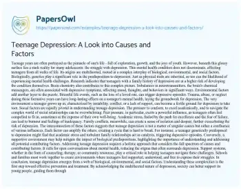 Essay on Teenage Depression: a Look into Causes and Factors