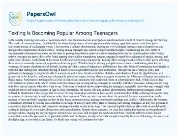 Essay on Texting is Becoming Popular Among Teenagers