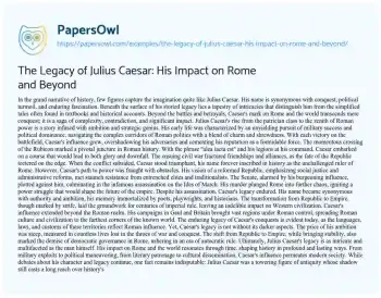 Essay on The Legacy of Julius Caesar: his Impact on Rome and Beyond