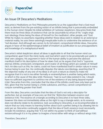 Essay on An Issue of Descartes’s Meditations