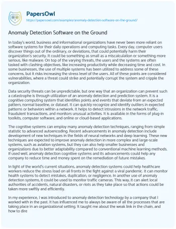 Essay on Anomaly Detection Software on the Ground