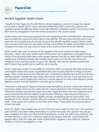 Essay on Ancient Egyptian Death Masks