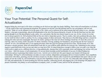 Essay on Your True Potential: the Personal Quest for Self-Actualization