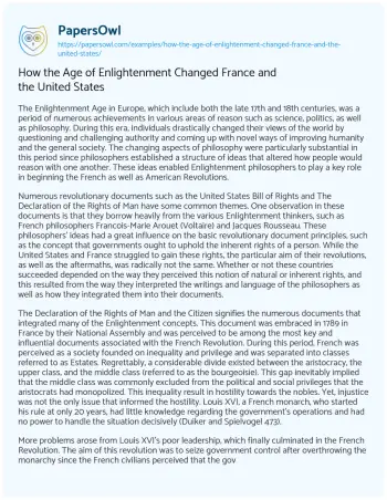 Essay on How the Age of Enlightenment Changed France and the United States