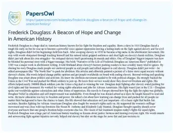 Essay on Frederick Douglass: a Beacon of Hope and Change in American History