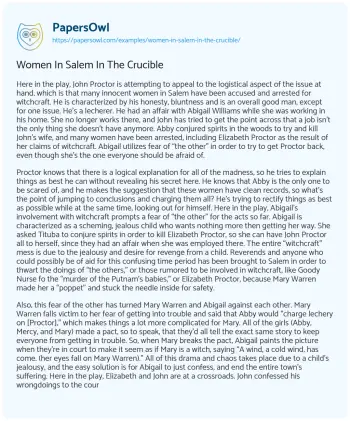 Essay on Women in Salem in the Crucible