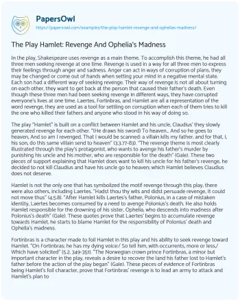 Essay on The Play Hamlet: Revenge and Ophelia’s Madness