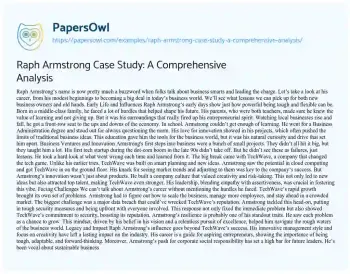 Essay on Raph Armstrong Case Study: a Comprehensive Analysis