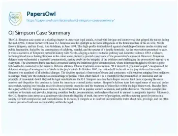 Essay on OJ Simpson Case Summary