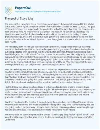 Essay on The Goal of Steve Jobs