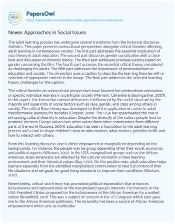 Essay on Newer Approaches in Social Issues