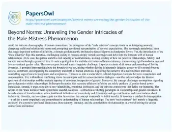 Essay on Beyond Norms: Unraveling the Gender Intricacies of the Male Mistress Phenomenon