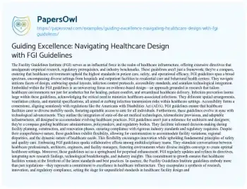 Essay on Guiding Excellence: Navigating Healthcare Design with FGI Guidelines