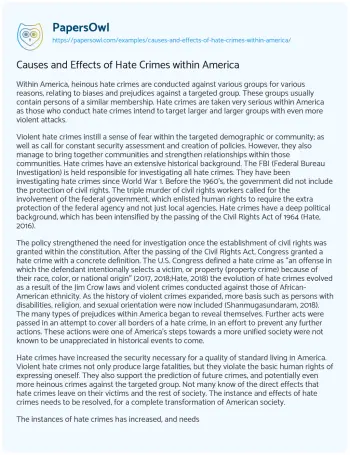 Essay on Causes and Effects of Hate Crimes Within America