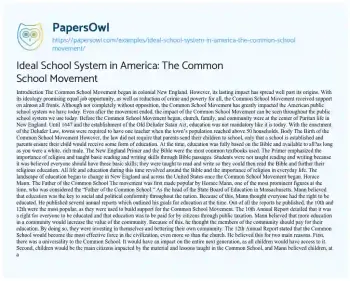 Essay on Ideal School System in America: the Common School Movement