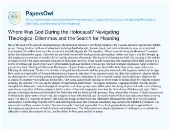 Essay on Where was God during the Holocaust? Navigating Theological Dilemmas and the Search for Meaning