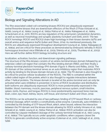 Essay on Biology and Signaling Alterations in AD