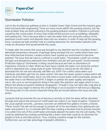 Essay on Stormwater Pollution