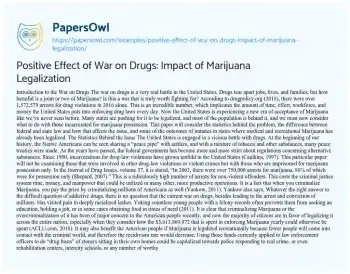 Essay on Positive Effect of War on Drugs: Impact of Marijuana Legalization