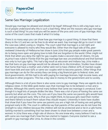 Essay on Same-Sex Marriage Legalization