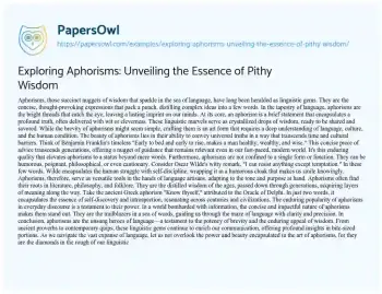 Essay on Exploring Aphorisms: Unveiling the Essence of Pithy Wisdom