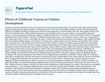 Essay on Effects of Childhood Trauma on Children Development