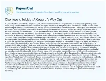 Essay on Okonkwo ‘s Suicide : a Coward ‘s Way out