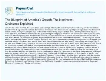 Essay on The Blueprint of America’s Growth: the Northwest Ordinance Explained