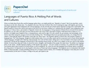 Essay on Languages of Puerto Rico: a Melting Pot of Words and Cultures