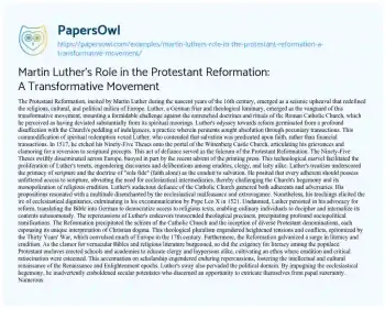 Essay on Martin Luther’s Role in the Protestant Reformation: a Transformative Movement