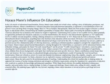 Essay on Horace Mann’s Influence on Education