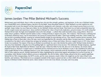 Essay on James Jordan: the Pillar Behind Michael’s Success