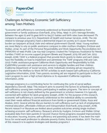 Essay on Challenges Achieving Economic Self-Sufficiency Among Teen Mothers