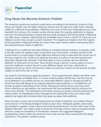 Essay on Drug Abuse has Become America’s Problem