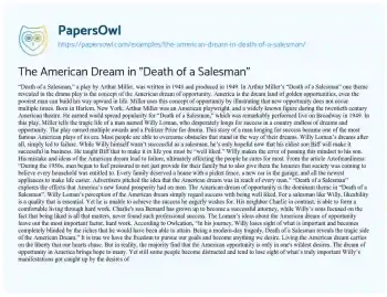 Essay on The American Dream in “Death of a Salesman”