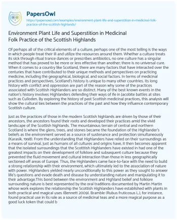 Essay on Environment Plant Life and Superstition in Medicinal Folk Practice of the Scottish Highlands