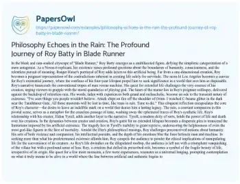 Essay on Philosophy Echoes in the Rain: the Profound Journey of Roy Batty in Blade Runner