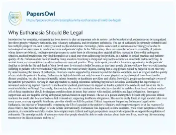 Essay on Why Euthanasia should be Legal