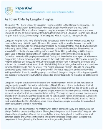 Essay on As i Grew Older by Langston Hughes