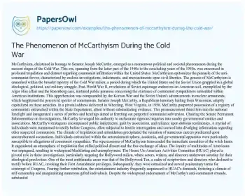 Essay on The Phenomenon of McCarthyism during the Cold War