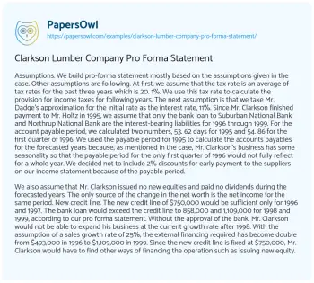 Essay on Clarkson Lumber Company Pro Forma Statement