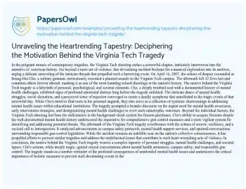 Essay on Unraveling the Heartrending Tapestry: Deciphering the Motivation Behind the Virginia Tech Tragedy