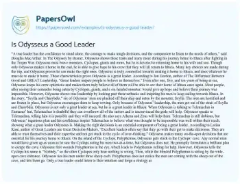 Essay on Is Odysseus a Good Leader