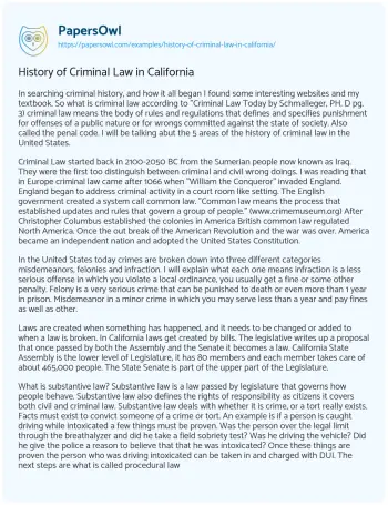 Essay on History of Criminal Law in California