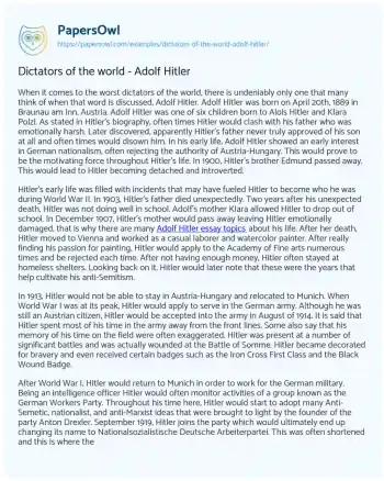 Essay on Dictators of the World – Adolf Hitler