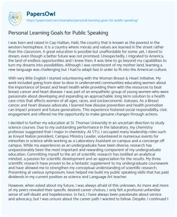 Essay on Personal Learning Goals for Public Speaking