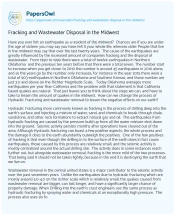 Essay on Fracking and Wastewater Disposal in the Midwest