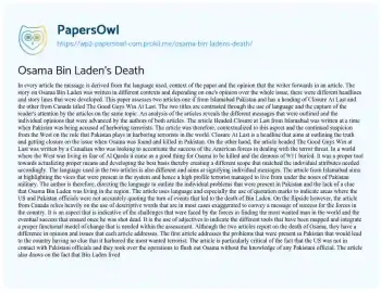 Essay on Osama Bin Laden’s Death